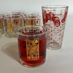 Double Old Fashion Card-Themed Vintage Drinks Glasses with Shaker, Set of 9