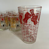 Double Old Fashion Card-Themed Vintage Drinks Glasses with Shaker, Set of 9