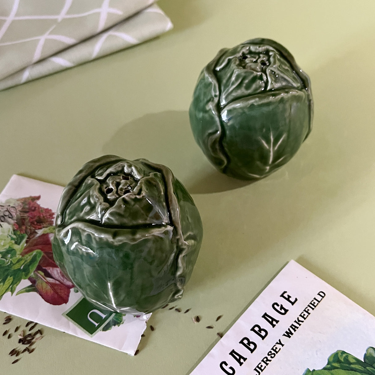 Hand-Painted Ceramic Cabbage Salt and Pepper Shakers