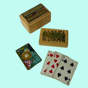 Colonial-Themed Wood Box w/2 Decks Playing Cards