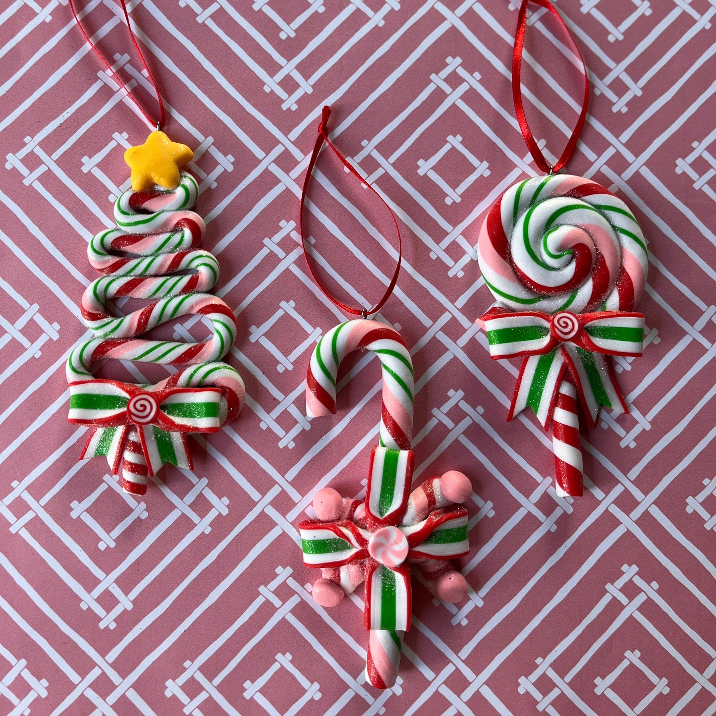 Green Peppermint Candy Ornaments, Set of 3