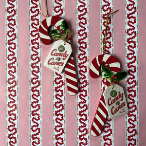 Wood Candy Cane Ornaments, Set of 2