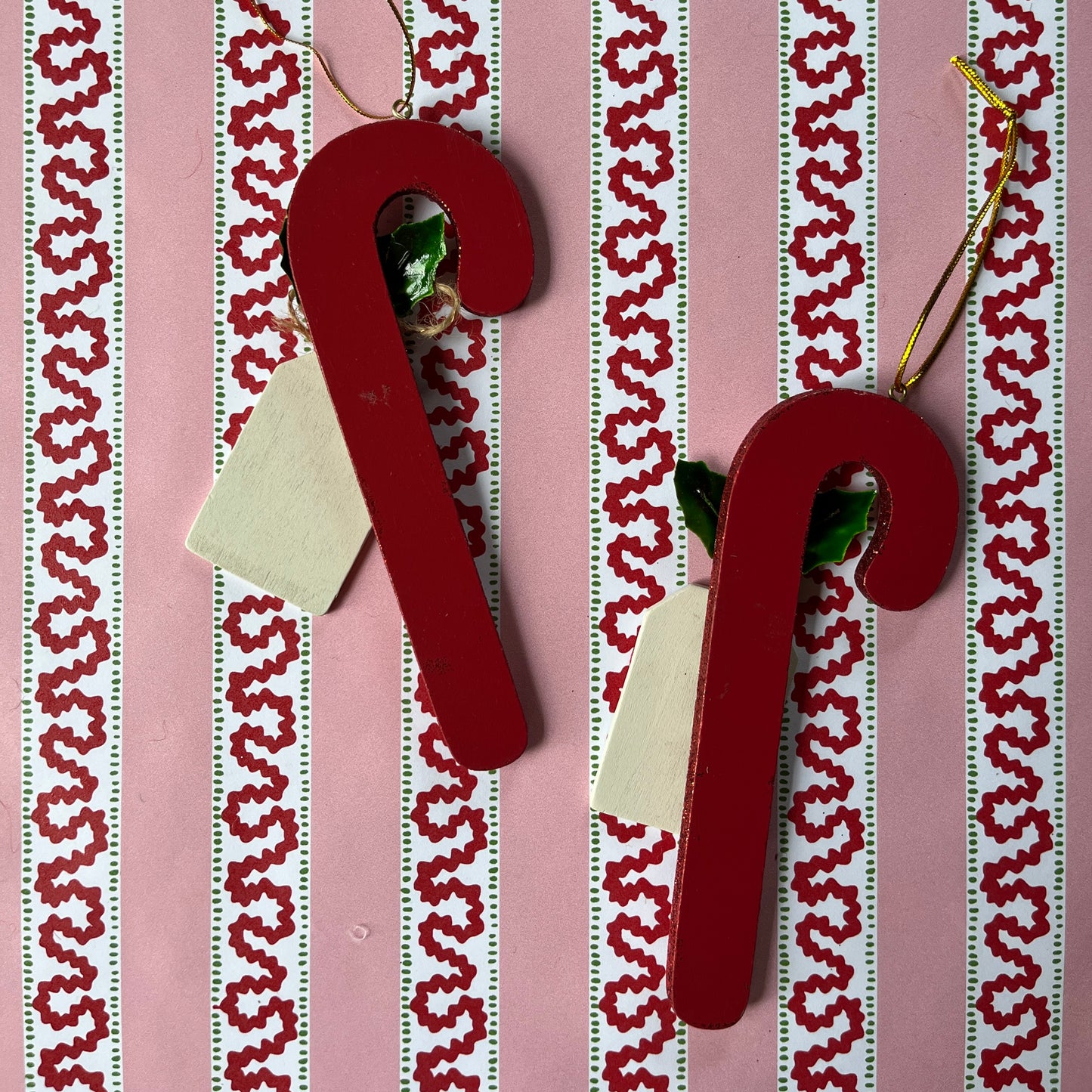 Wood Candy Cane Ornaments, Set of 2