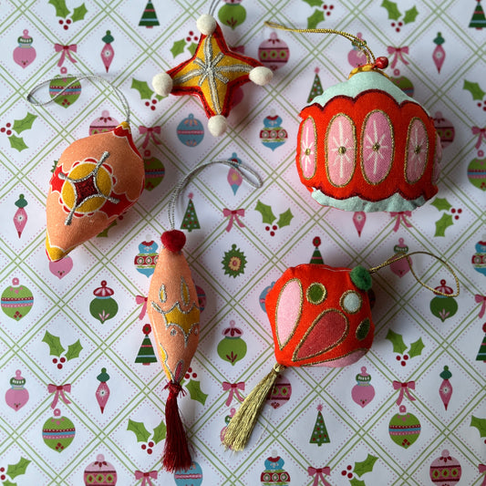 Fabric Pop Art Ornaments, Set of 5