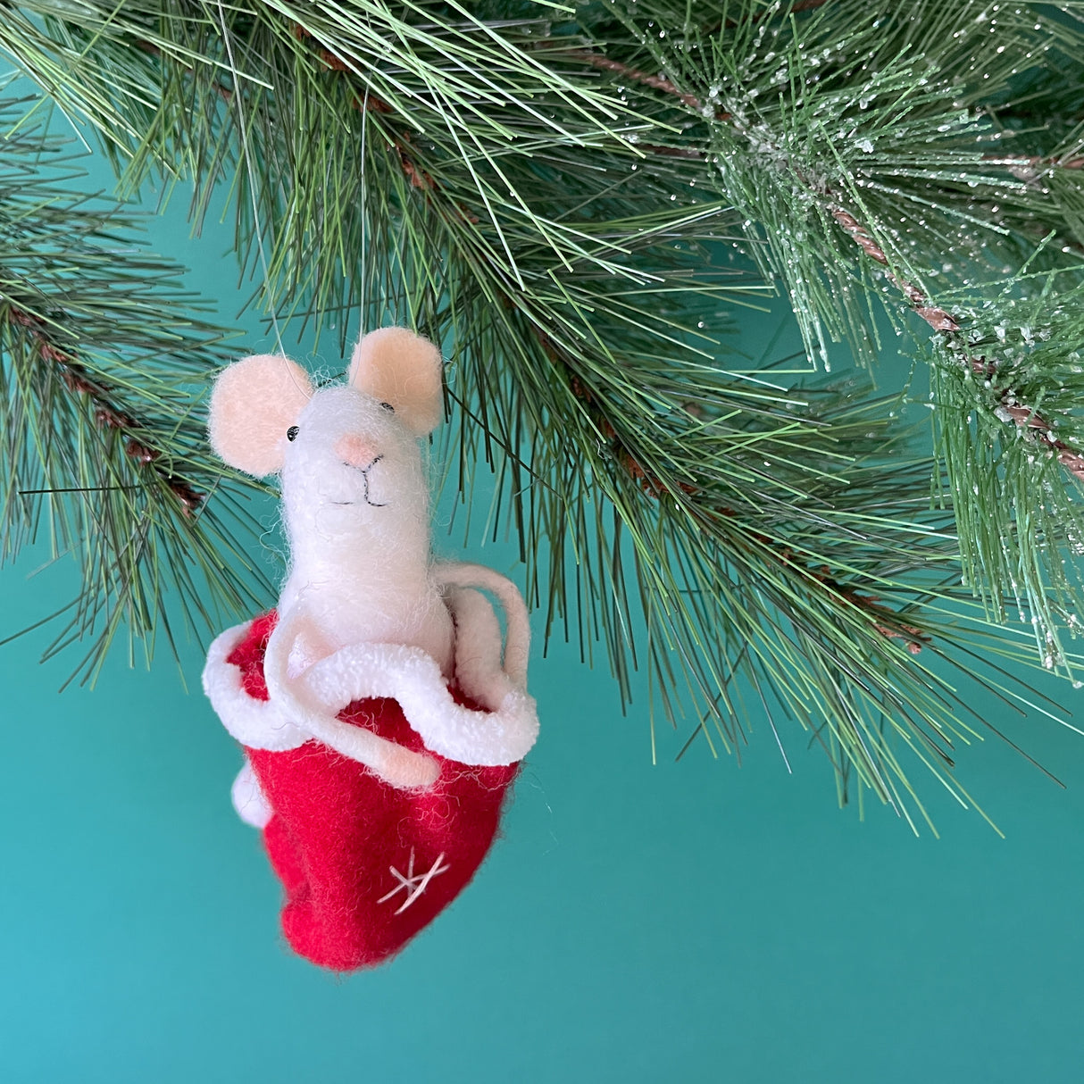 Felt Mouse in Santa's Hat Christmas Ornament