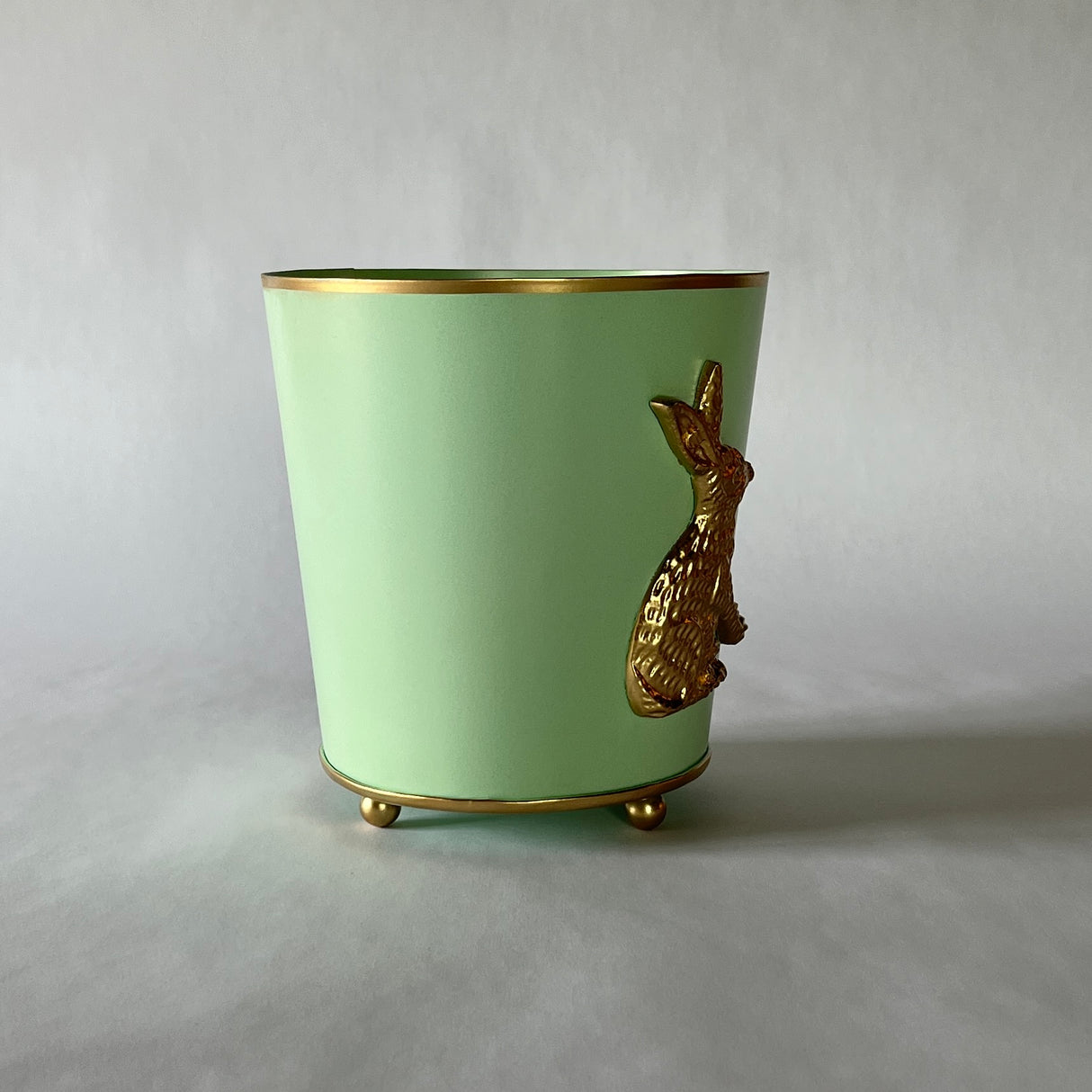 Pistachio-Green Tole Rabbit Cachepot