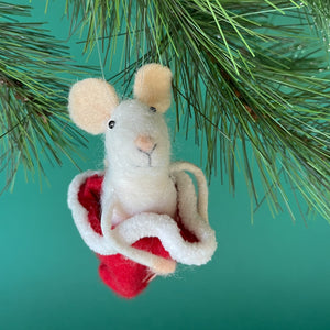 Felt Mouse in Santa's Hat Christmas Ornament