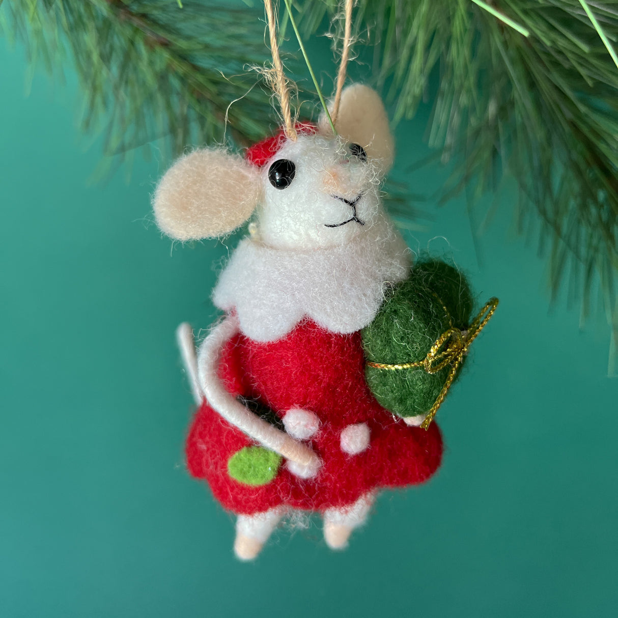 Party Clothes Felt Mice w/Gifts Christmas Ornaments, Set of 2