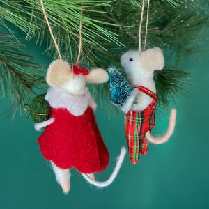 Party Clothes Felt Mice w/Gifts Christmas Ornaments, Set of 2