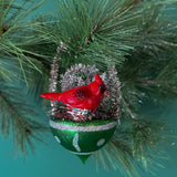 Christmas Glitter Baskets with Santa, Cardinal and Snowman Ornaments - Set of 3