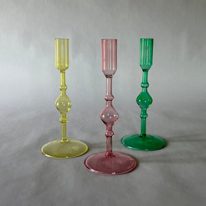 Pink Glass Candleholders, Pair