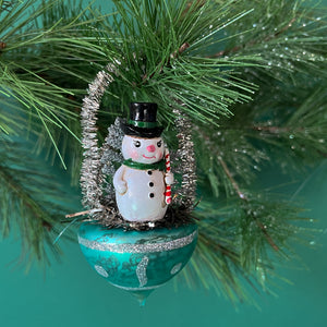 Christmas Glitter Basket Santa and Snowman Ornaments - Set of 3