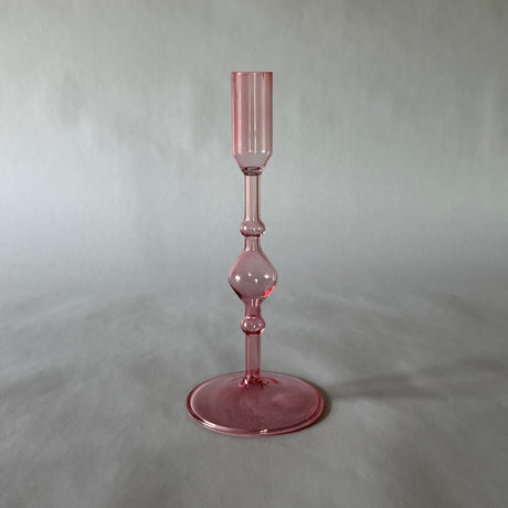 Pink Glass Candleholder, Pair
