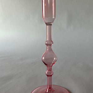 Pink Glass Candleholders, Pair