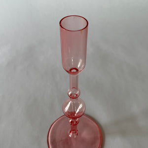 Pink Glass Candleholders, Pair