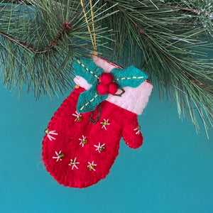 Elf/Snowman/Glove Sequin Felt Christmas Ornaments, Set of 3