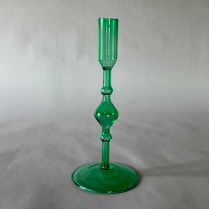 Green Glass Candleholders, Pair