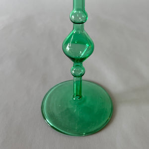 Green Glass Candleholders, Pair