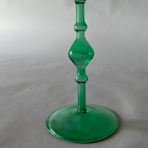 Green Glass Candleholders, Pair