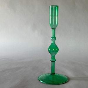 Green Glass Candleholders, Pair