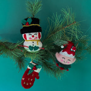 Elf/Snowman/Glove Sequin Felt Christmas Ornaments, Set of 3