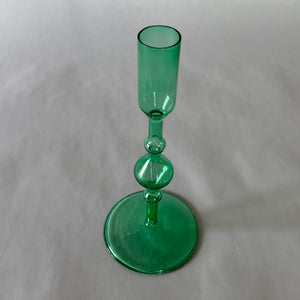 Green Glass Candleholders, Pair