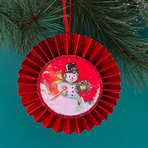 Retro Ruffled Paper/Glitter Reindeer/Santa/Snowman Christmas Ornaments, Set of 3