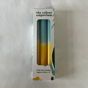 Blue/Yellow Taper Candles, Set of 3