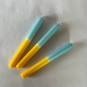 Blue/Yellow Taper Candles, Set of 3