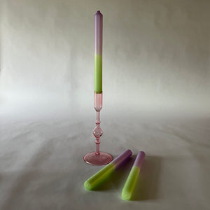 Pink Glass Candleholders, Pair