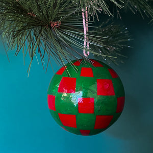 Multicolored Round Red/Green Papier-Maché Christmas Ornaments, Set of 3