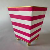 Pink & White Stripe Hand-Painted Tole Planter