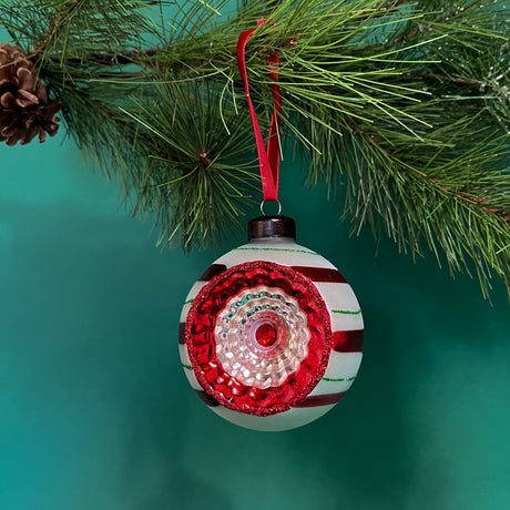 Vintage-Style Glass Round Candy-Stripe Christmas Ornaments, Set of 3