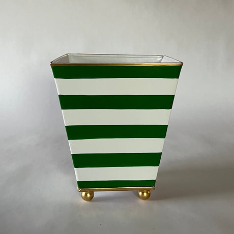 Derby Day Tole Cachepot with Green Hand-Painted Stripes