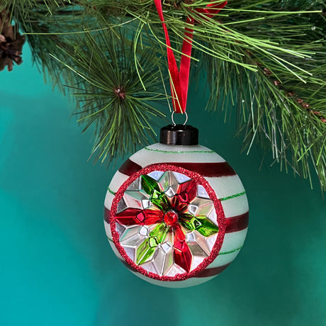 Vintage-Style Glass Round Candy-Stripe Christmas Ornaments, Set of 6