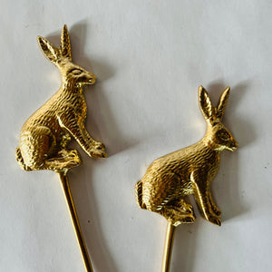 Gilt Metal Easter Bunny Plant Stakes, Set of 2