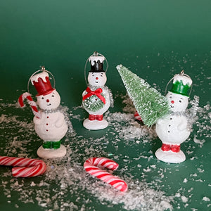 Top Hat Snowmen Vintage-Style Christmas Ornaments, Set of 3