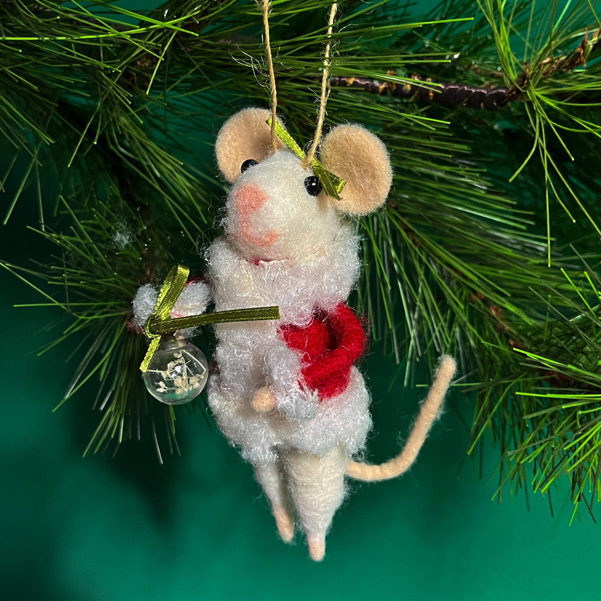 Festive Red/Green Party-Going Felt Mice Christmas Ornaments, Set of 3