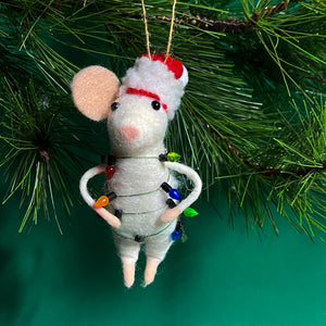 Festive Red/Green Party-Going Felt Mice Christmas Ornaments, Set of 3