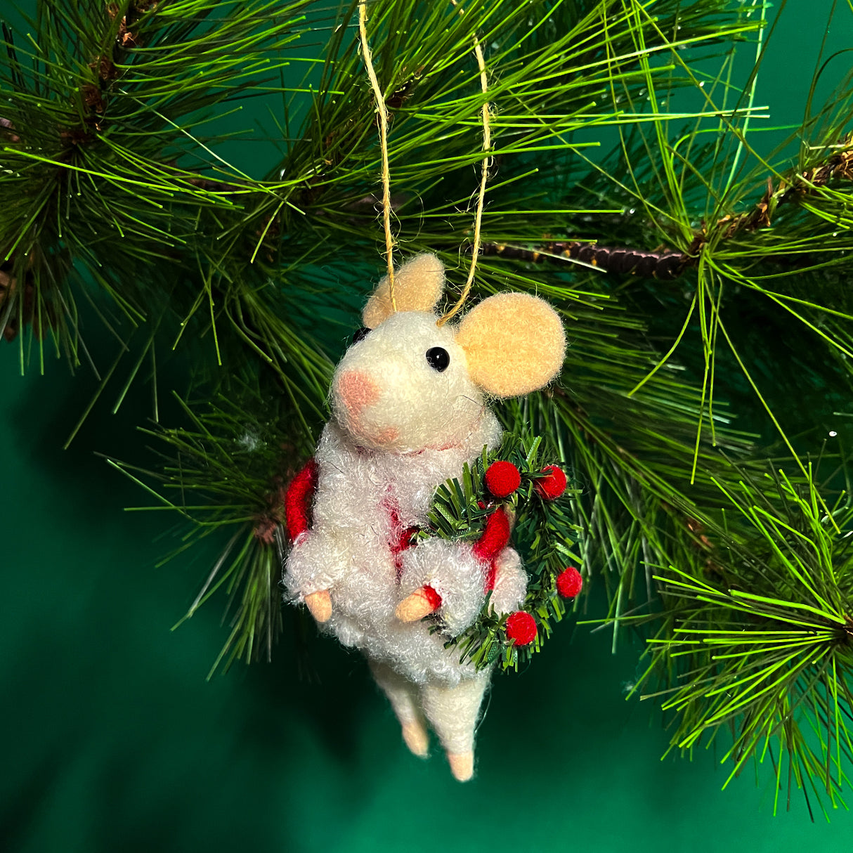 Festive Red/Green Party-Going Felt Mice Christmas Ornaments, Set of 3