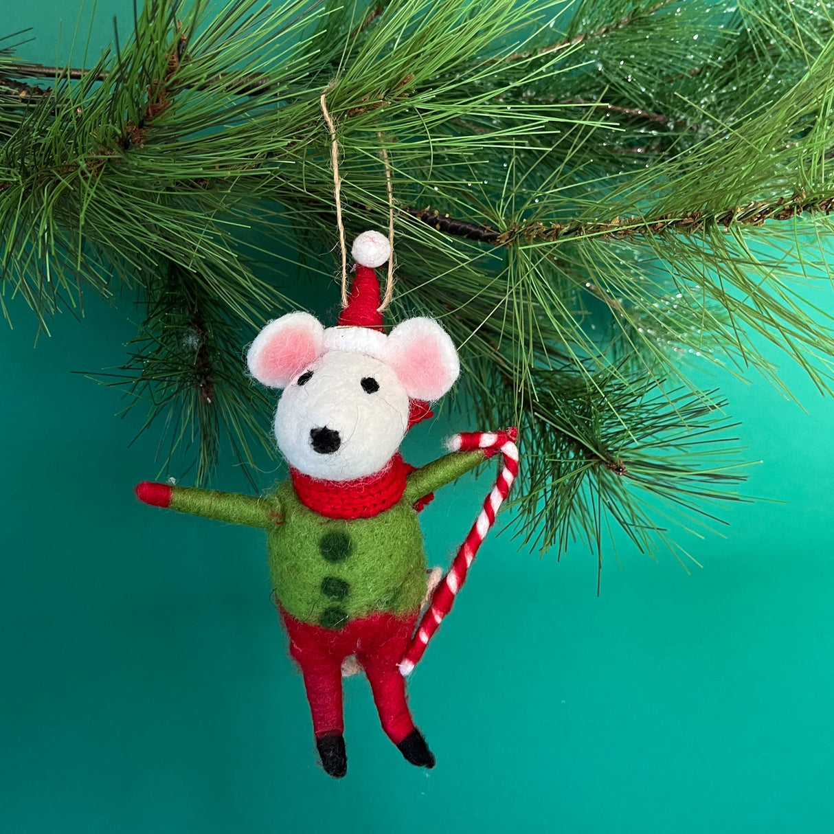 Festive Red/Green Party-Going Felt Mice Christmas Ornaments, Set of 3