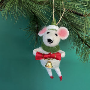 Festive Red/Green Party-Going Felt Mice Christmas Ornaments, Set of 3