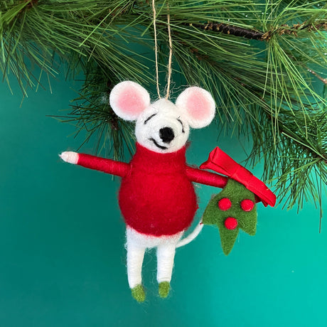 Felt Festive Red and Green Party Mice Christmas Ornaments, Set of 3