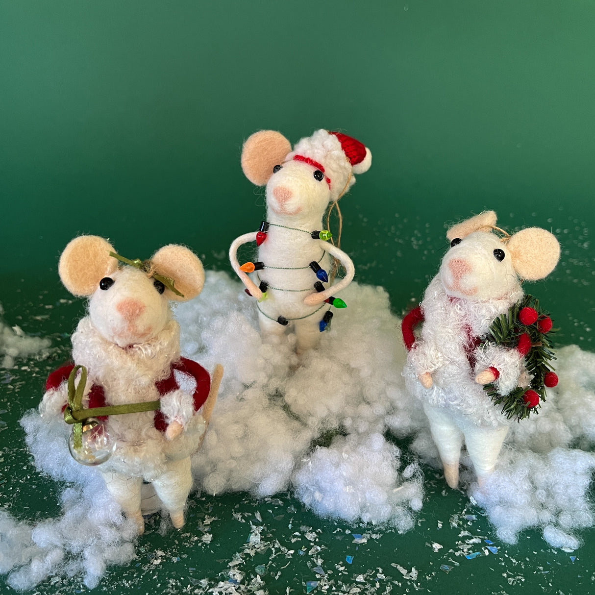 Santa Felt Mice w/Gifts Christmas Ornaments, Set of 3