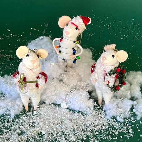 Santa Felt Mice w/Gifts Christmas Ornaments, Set of 3