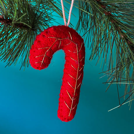 Red/White Felt Candy Cane Ornaments, Set of 3