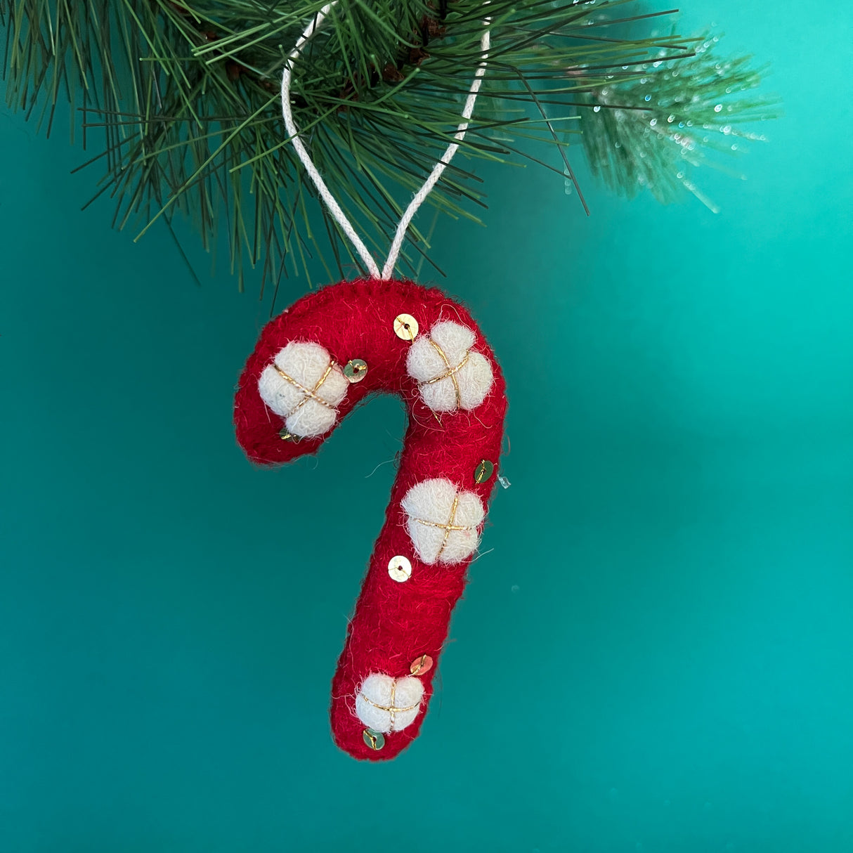 Red/White Felt Candy Cane Ornaments, Set of 3