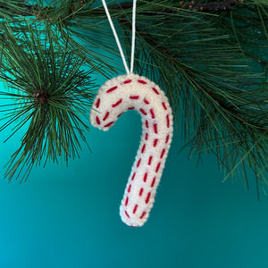 Red/White Felt Candy Cane Ornaments, Set of 3