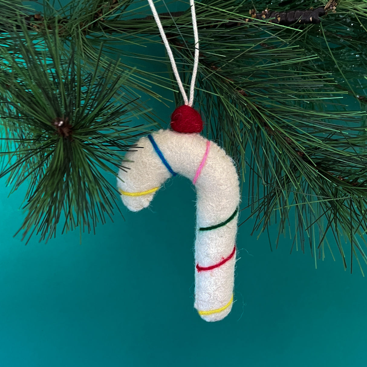 Multicolored Felt Candy Cane Ornaments - Set of 3