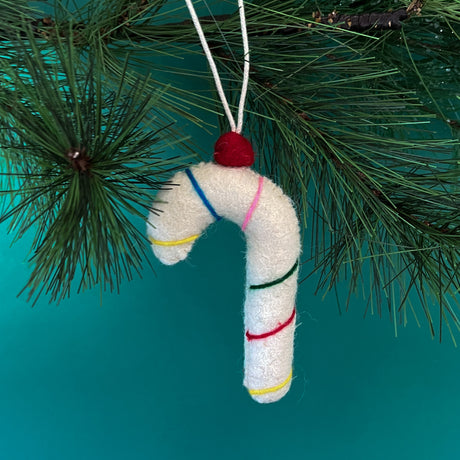 Multicolored Felt Candy Cane Ornaments - Set of 3